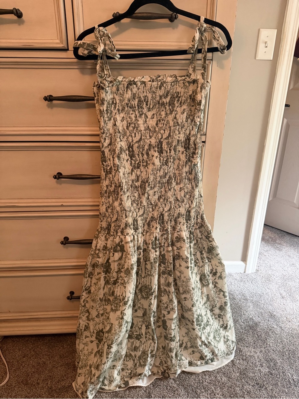 AUREUM Green Floral Smocked Maxi Dress on Cream